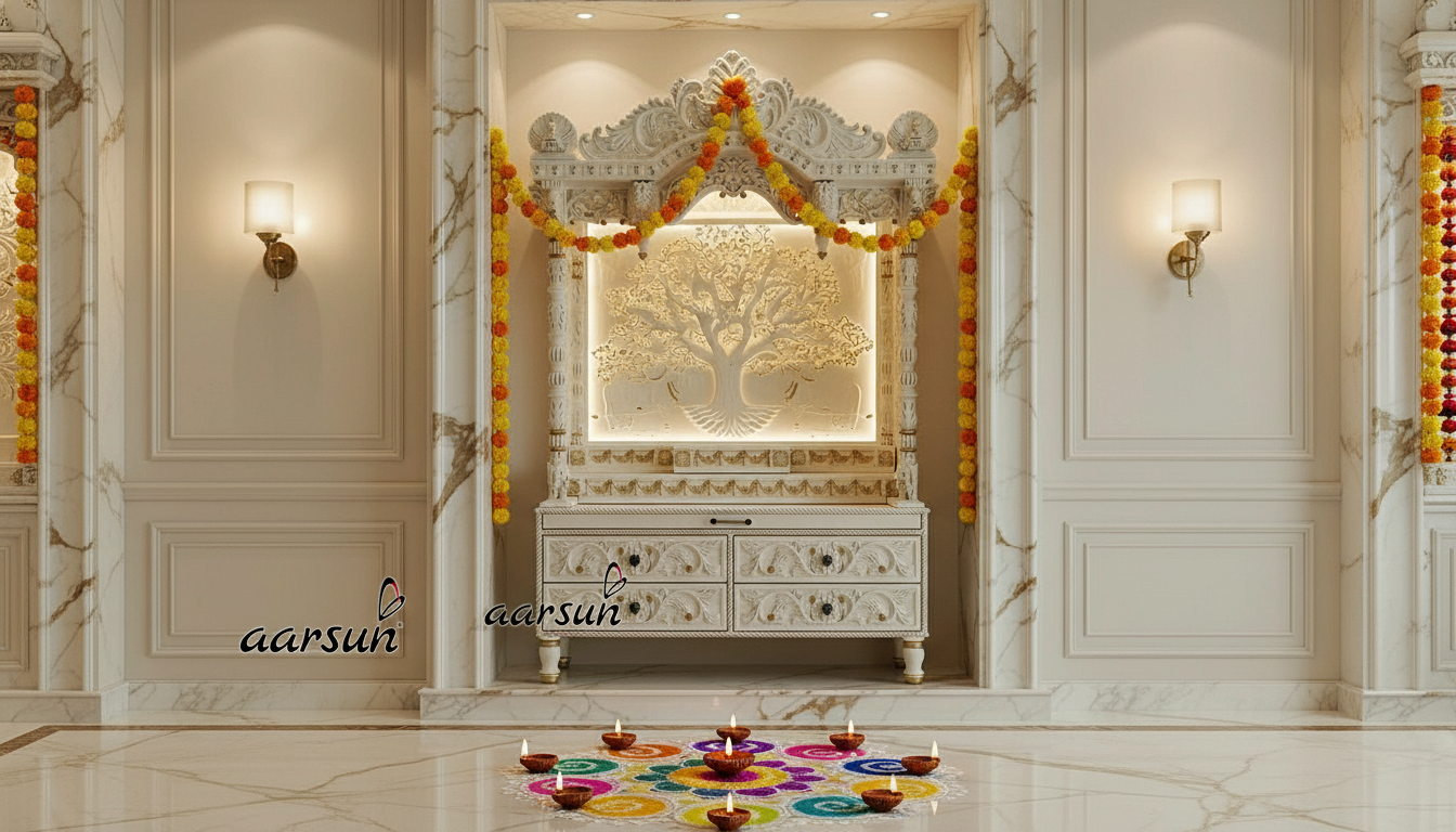 Grand Luxury White Wooden Temple Design